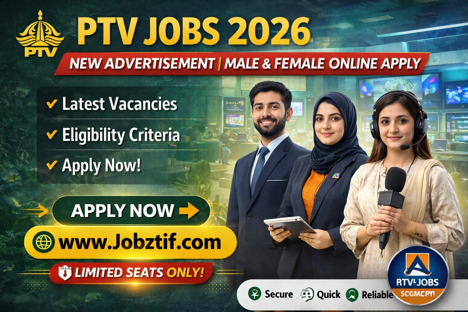 PTV Jobs 2026 – New Advertisement | Male & Female Online Apply